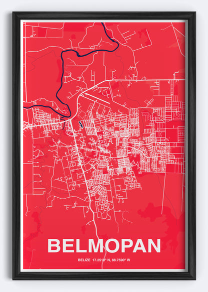 Belize - Belmopan Map Art Wall Print