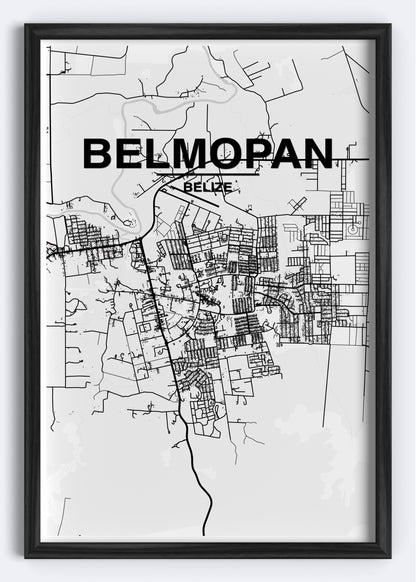 Belize - Belmopan Map Art Wall Print