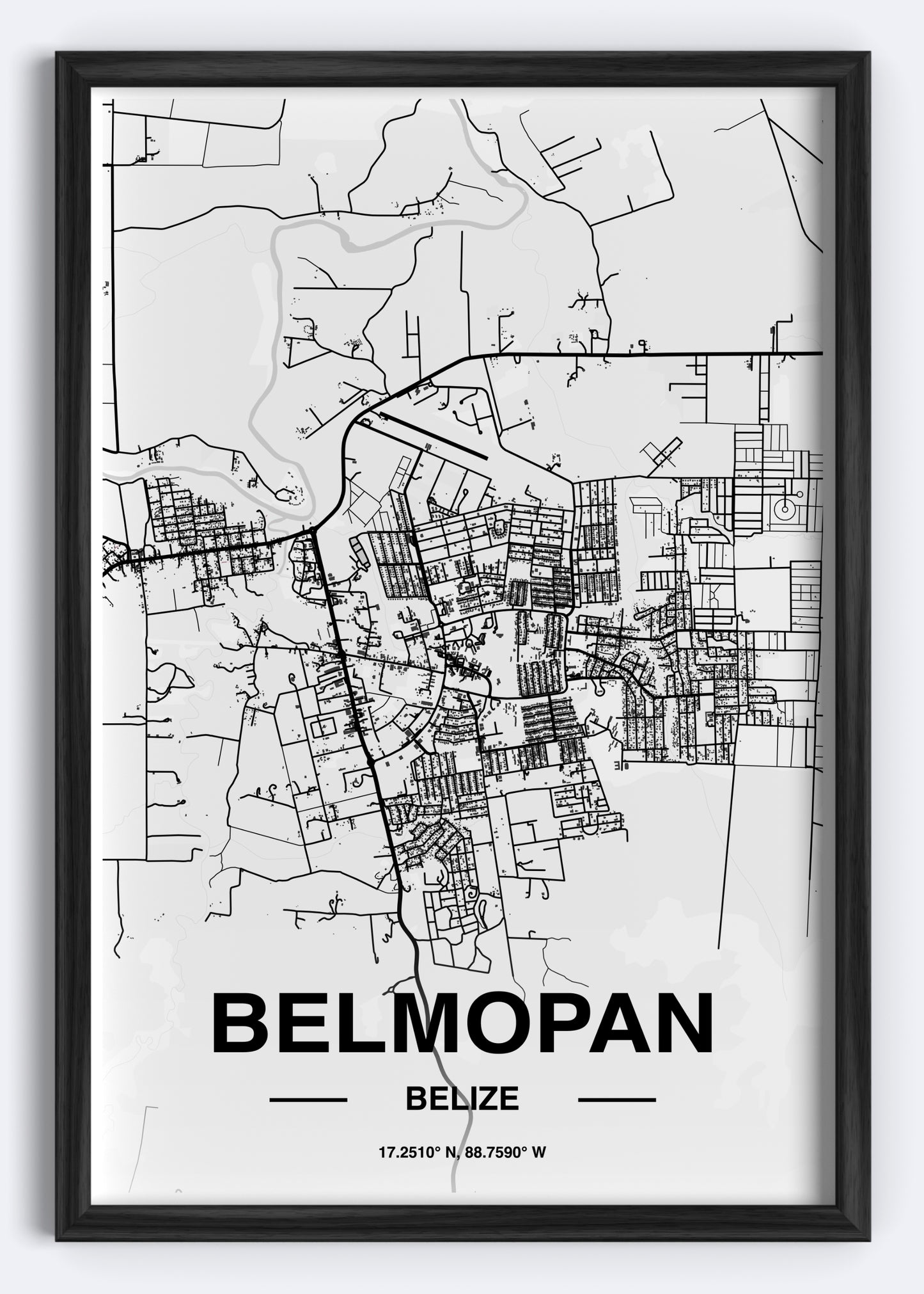 Belize - Belmopan Map Art Wall Print