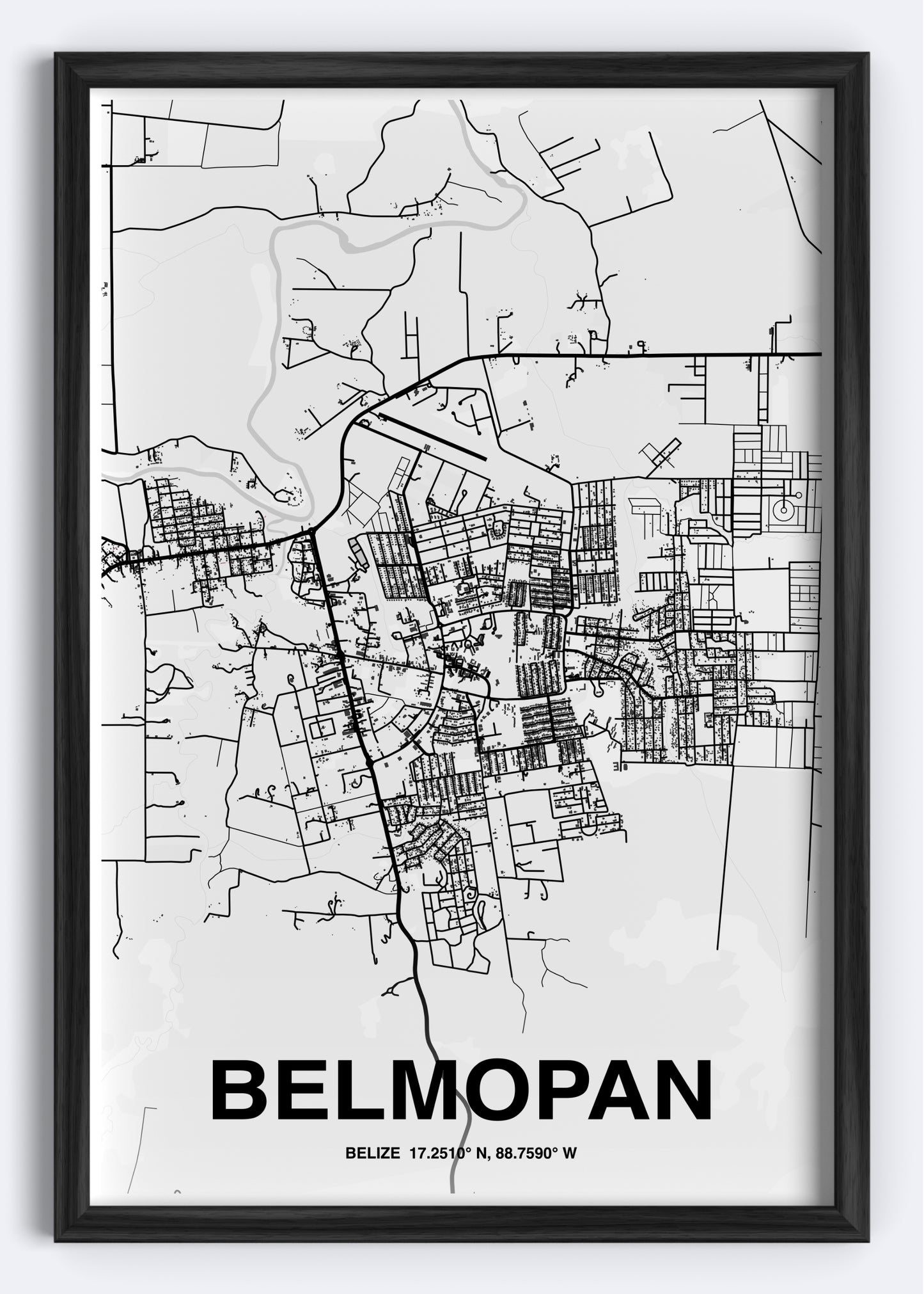 Belize - Belmopan Map Art Wall Print