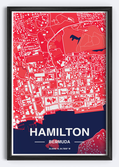 Bermuda - Hamilton Map Art Wall Print