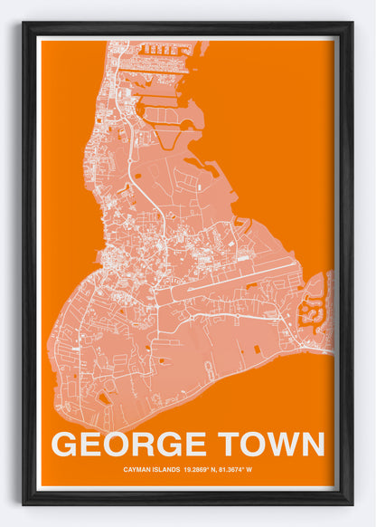 Cayman Islands - George Town Map Art Wall Print