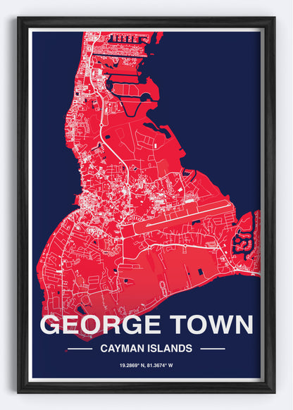 Cayman Islands - George Town Map Art Wall Print