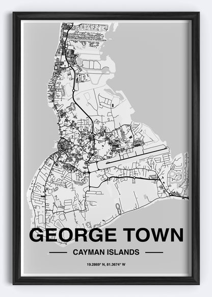 Cayman Islands - George Town Map Art Wall Print