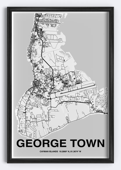 Cayman Islands - George Town Map Art Wall Print