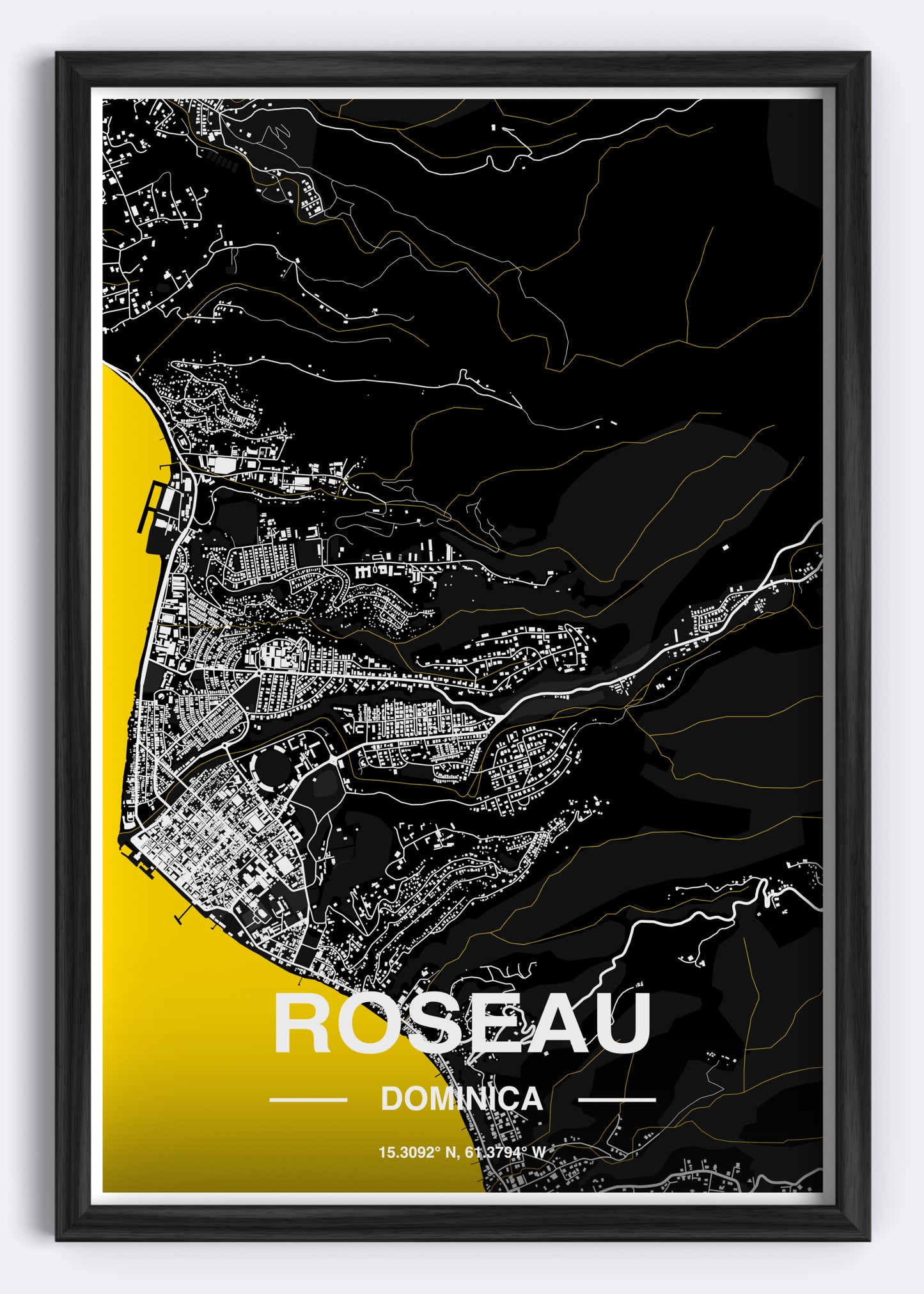 Dominica - Roseau Map Art Wall Print