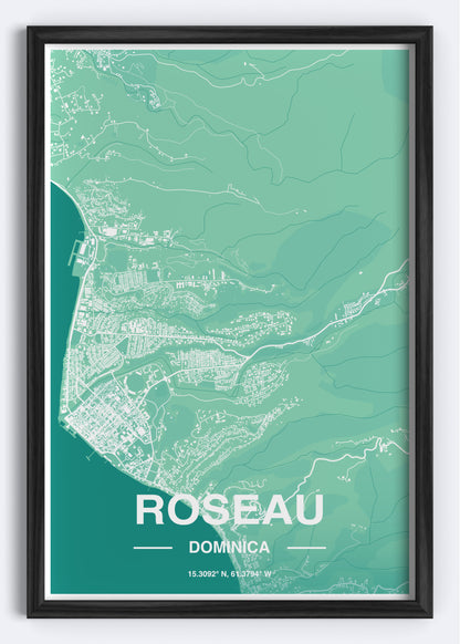 Dominica - Roseau Map Art Wall Print