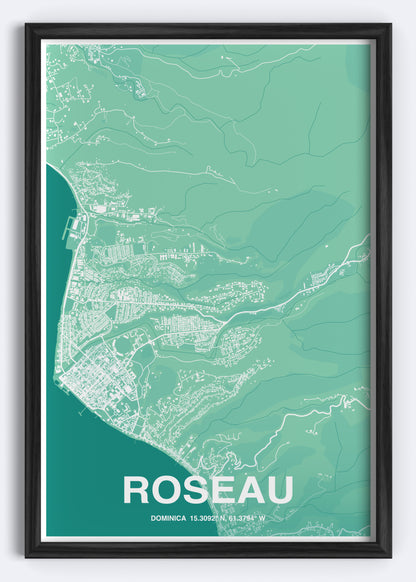 Dominica - Roseau Map Art Wall Print