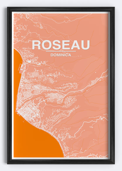 Dominica - Roseau Map Art Wall Print