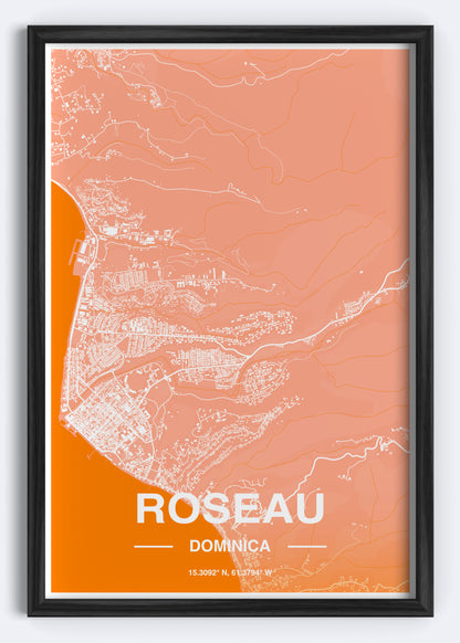 Dominica - Roseau Map Art Wall Print