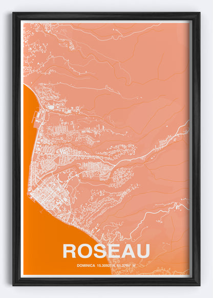 Dominica - Roseau Map Art Wall Print