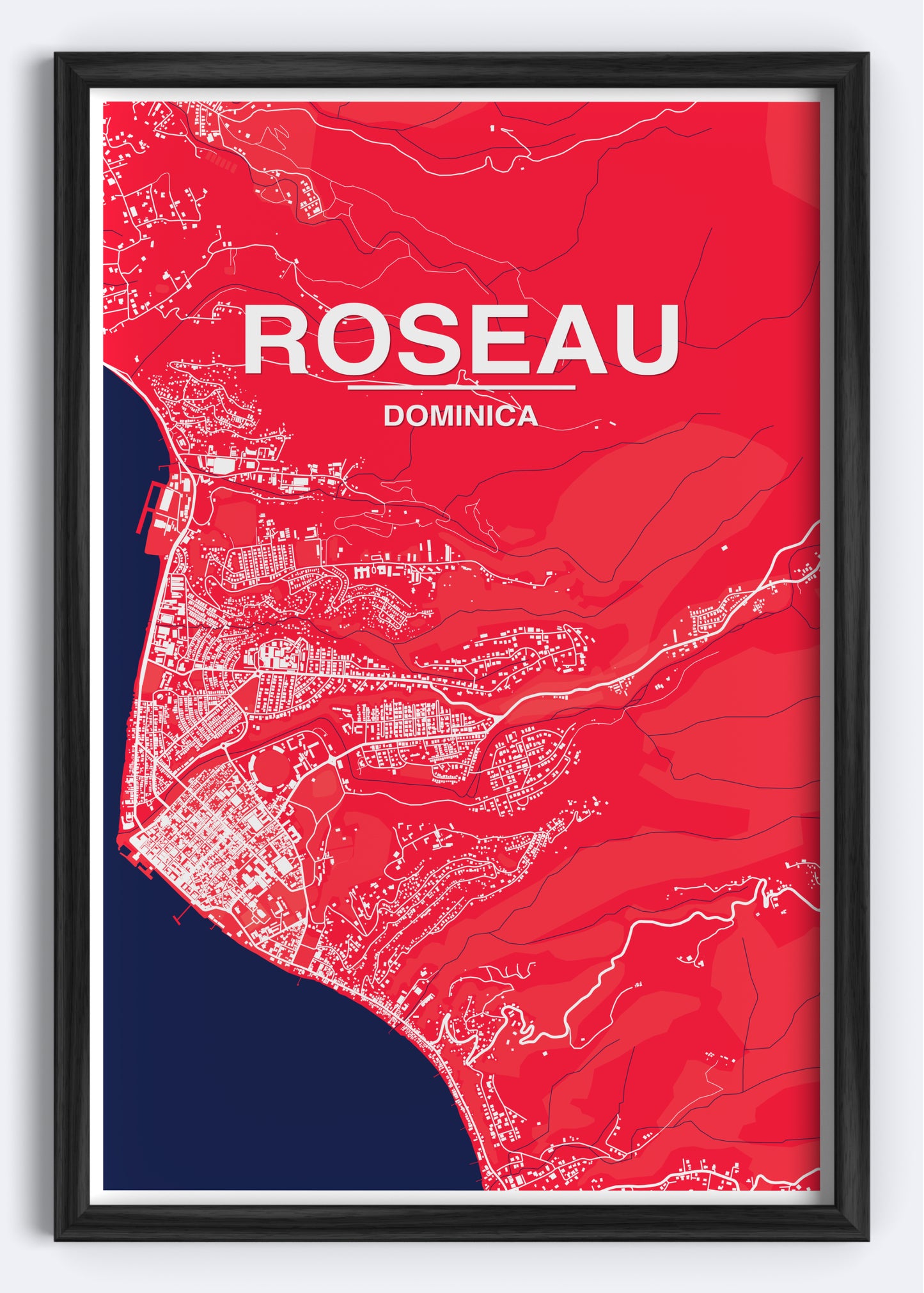 Dominica - Roseau Map Art Wall Print