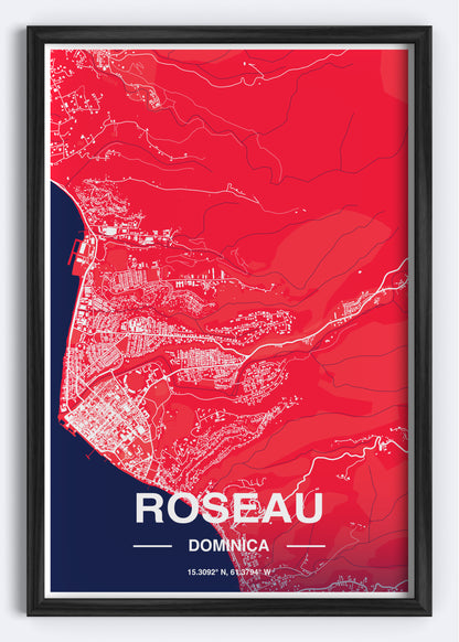 Dominica - Roseau Map Art Wall Print