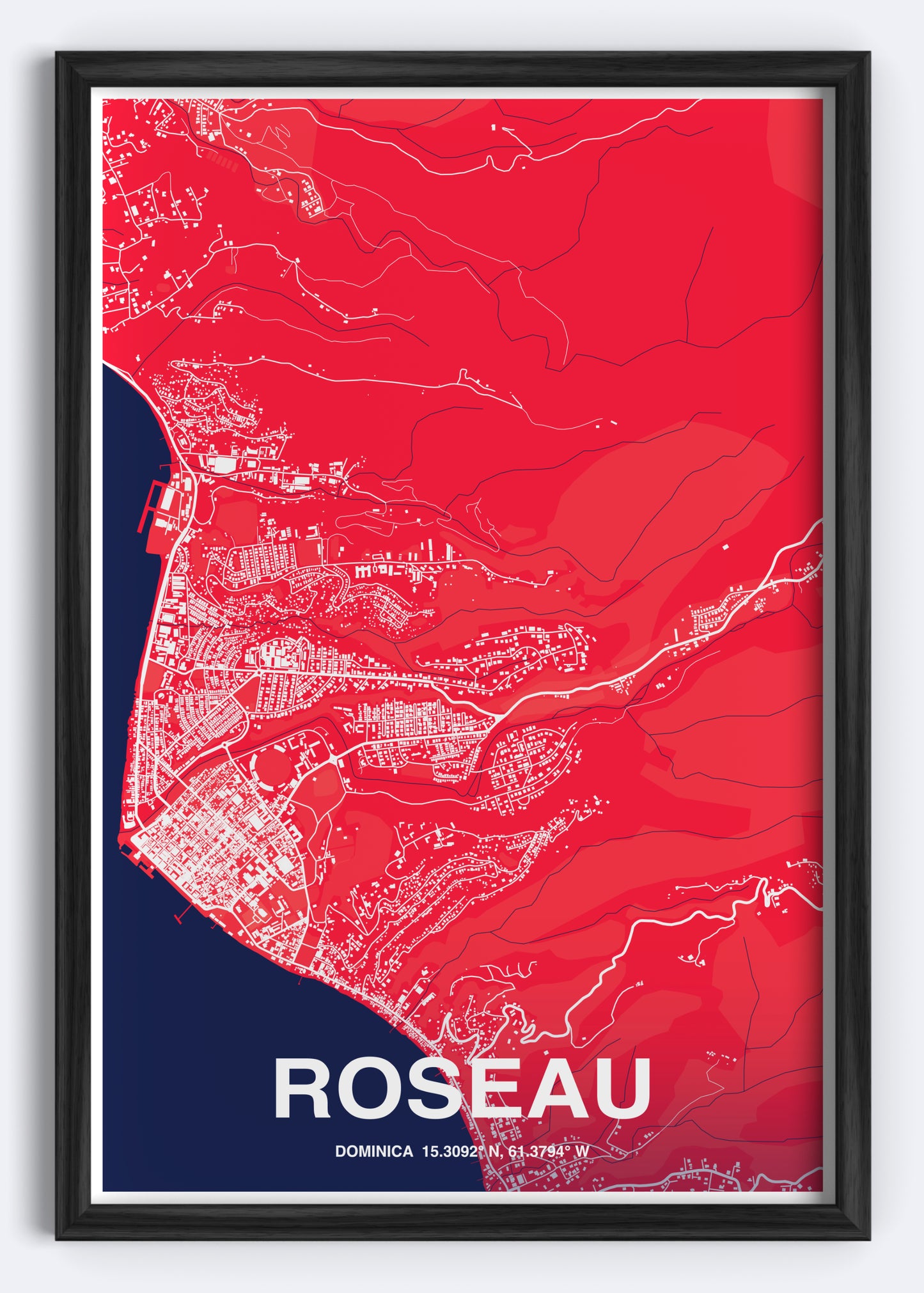 Dominica - Roseau Map Art Wall Print