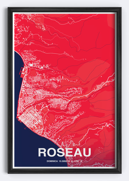 Dominica - Roseau Map Art Wall Print