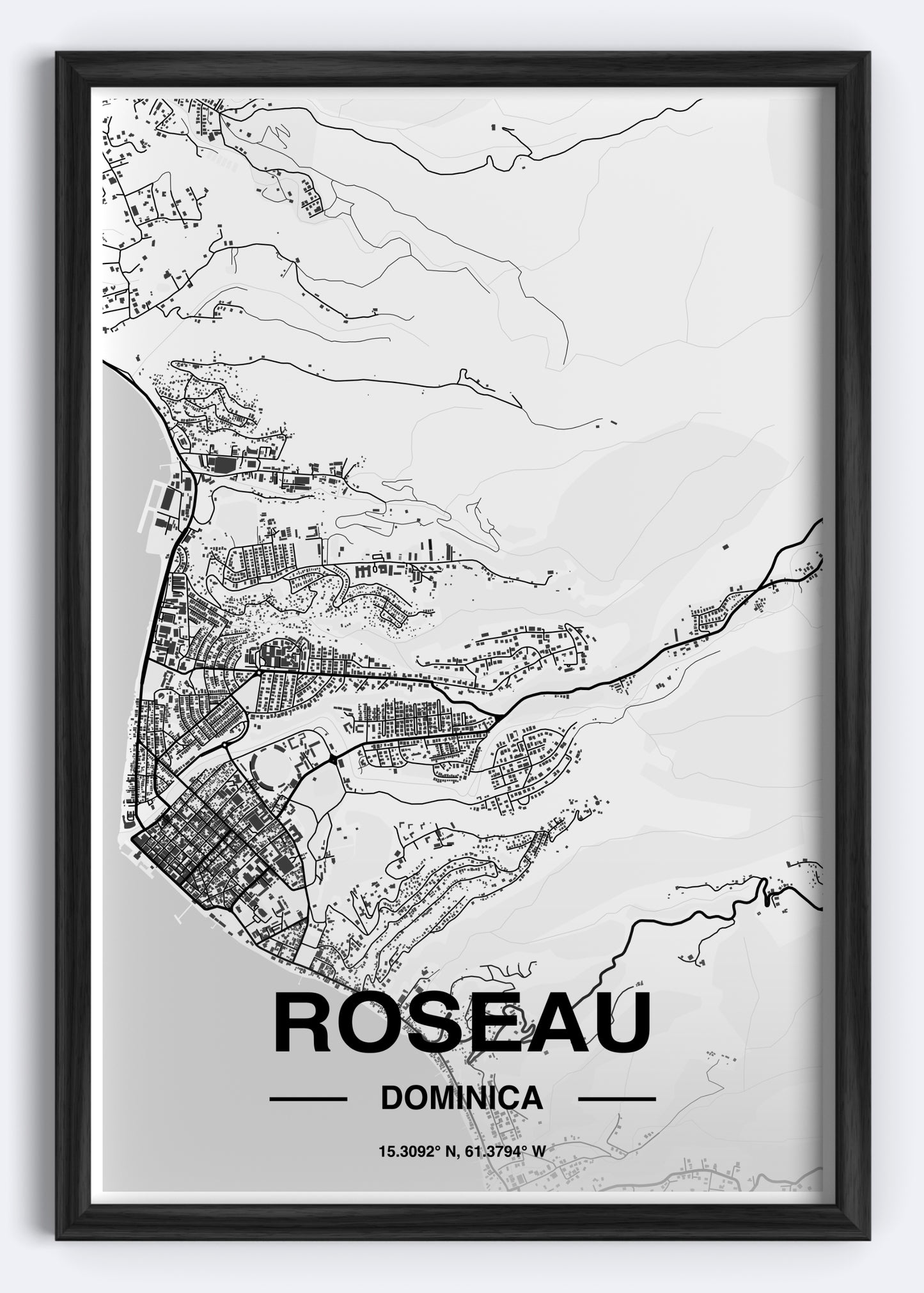 Dominica - Roseau Map Art Wall Print