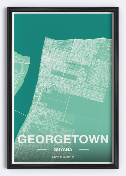 Guyana - Georgetown Map Art Wall Print