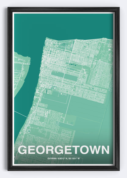 Guyana - Georgetown Map Art Wall Print