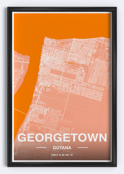 Guyana - Georgetown Map Art Wall Print