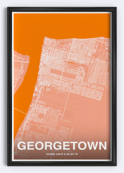 Guyana - Georgetown Map Art Wall Print