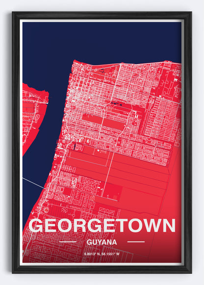 Guyana - Georgetown Map Art Wall Print