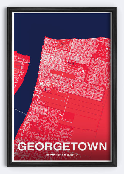 Guyana - Georgetown Map Art Wall Print