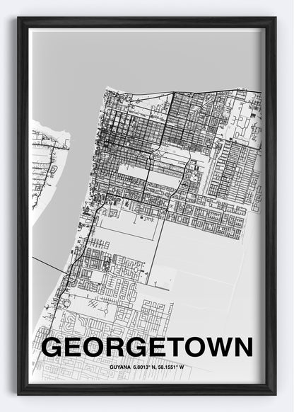 Guyana - Georgetown Map Art Wall Print