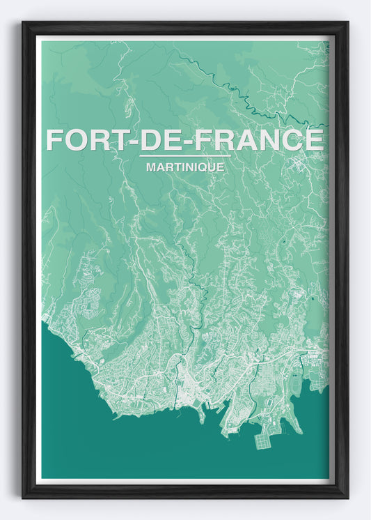 Martinique - Fort-de-France Map Art Wall Print