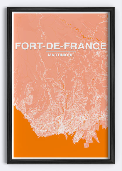 Martinique - Fort-de-France Map Art Wall Print