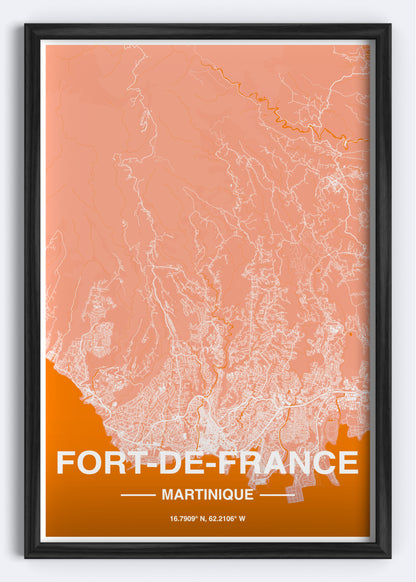 Martinique - Fort-de-France Map Art Wall Print