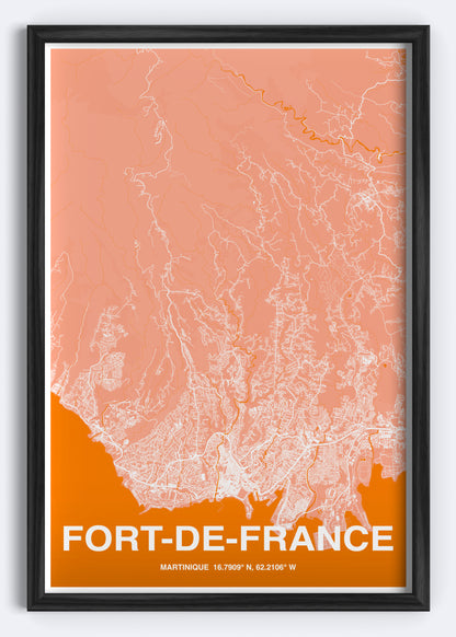 Martinique - Fort-de-France Map Art Wall Print