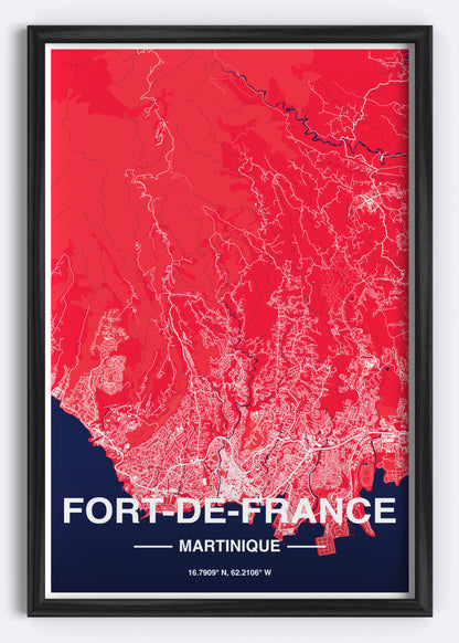 Martinique - Fort-de-France Map Art Wall Print