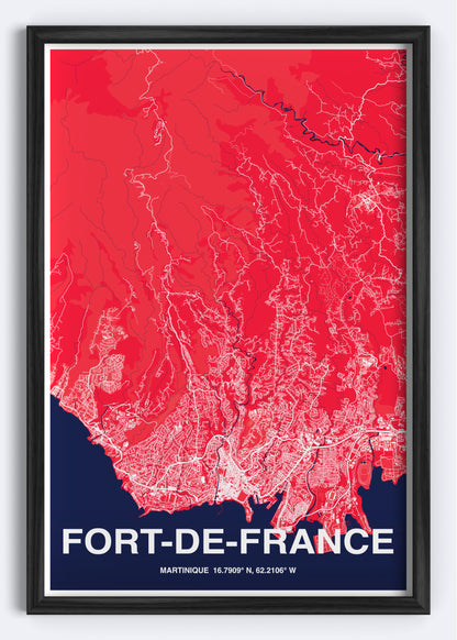 Martinique - Fort-de-France Map Art Wall Print