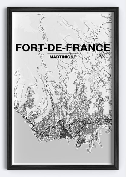 Martinique - Fort-de-France Map Art Wall Print