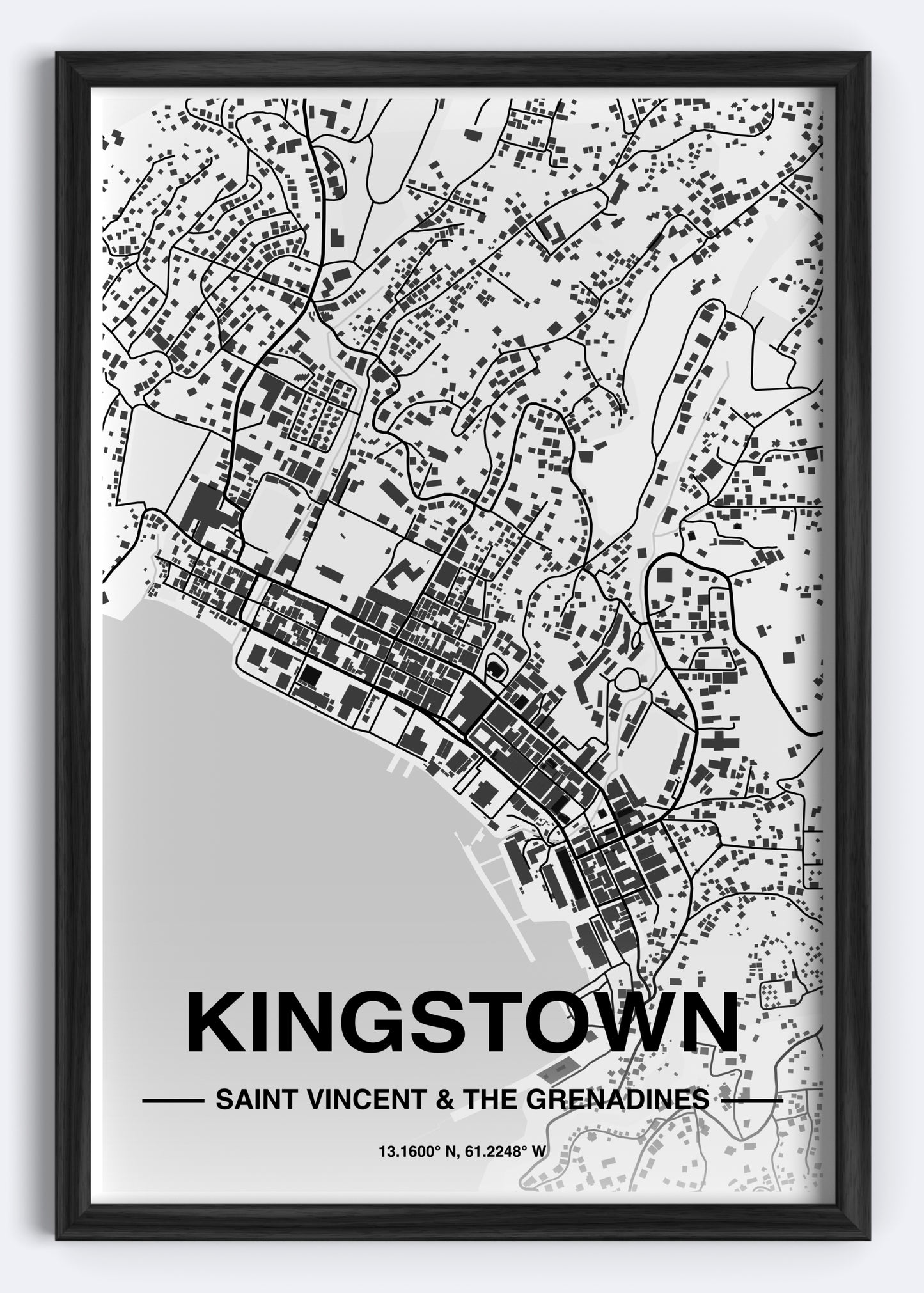 St. Vincent & The Grenadines - Kingstown Map Art Wall Print