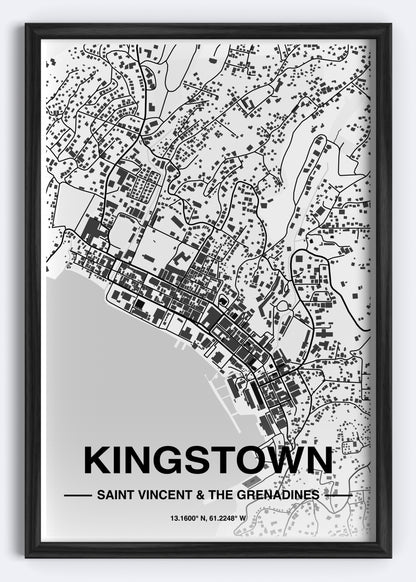 St. Vincent & The Grenadines - Kingstown Map Art Wall Print