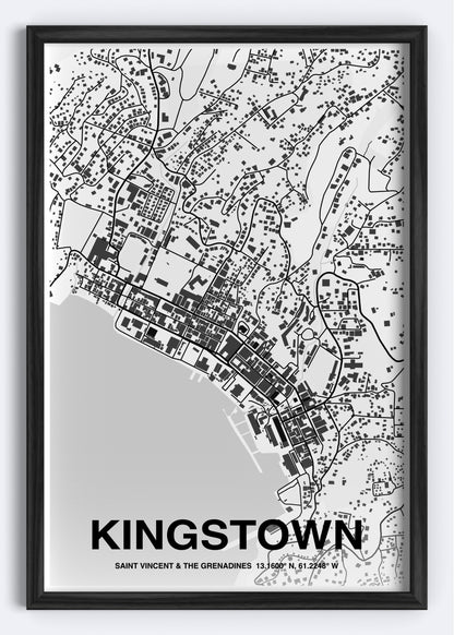 St. Vincent & The Grenadines - Kingstown Map Art Wall Print