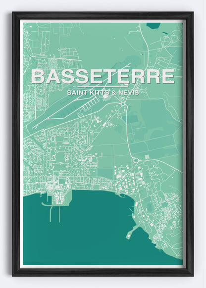 St. Kitts & Nevis - Basseterre Map Art Wall Print