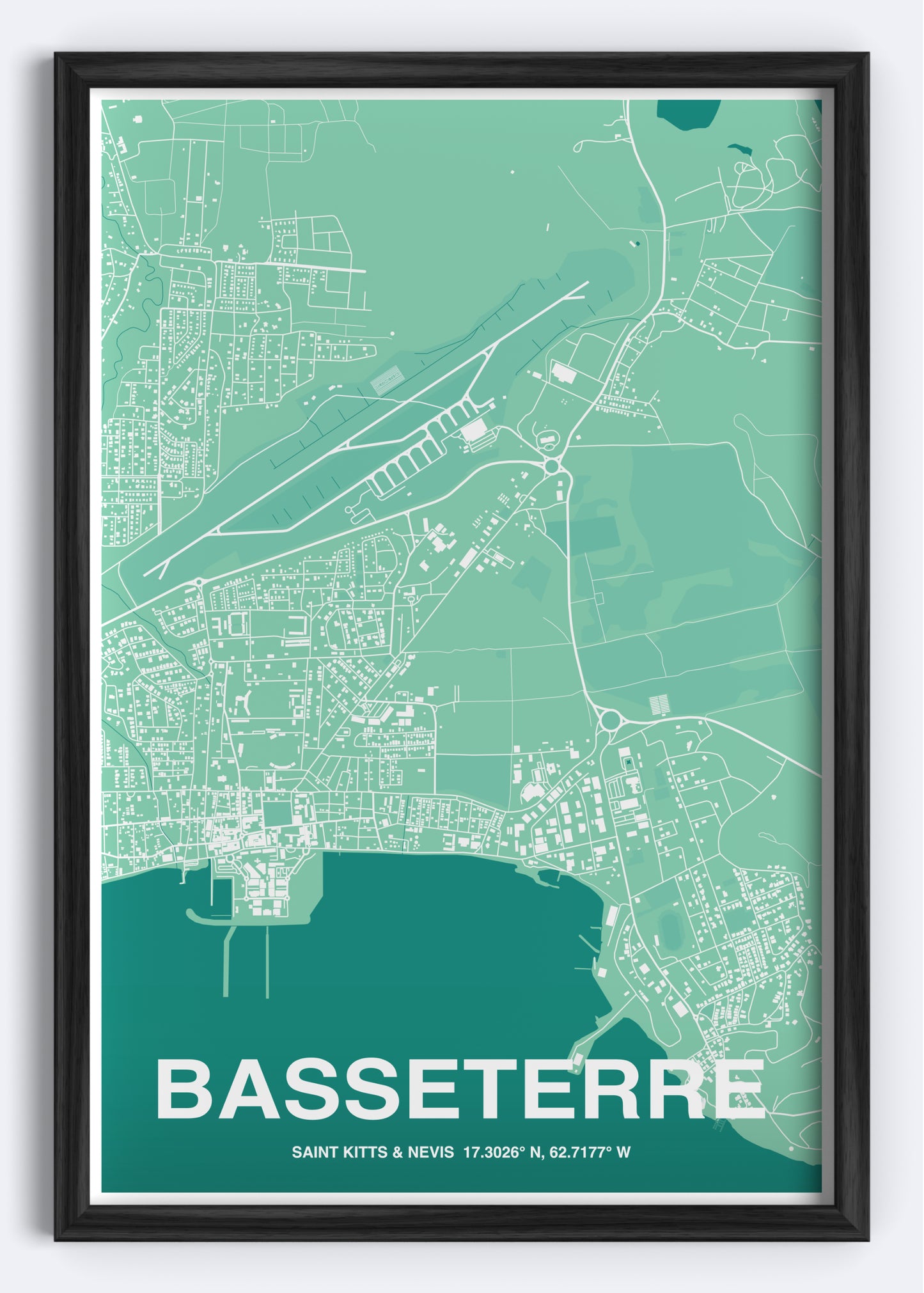 St. Kitts & Nevis - Basseterre Map Art Wall Print