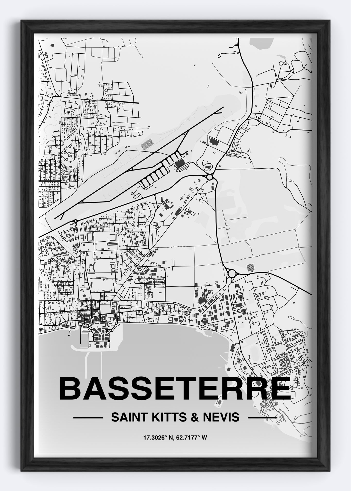 St. Kitts & Nevis - Basseterre Map Art Wall Print