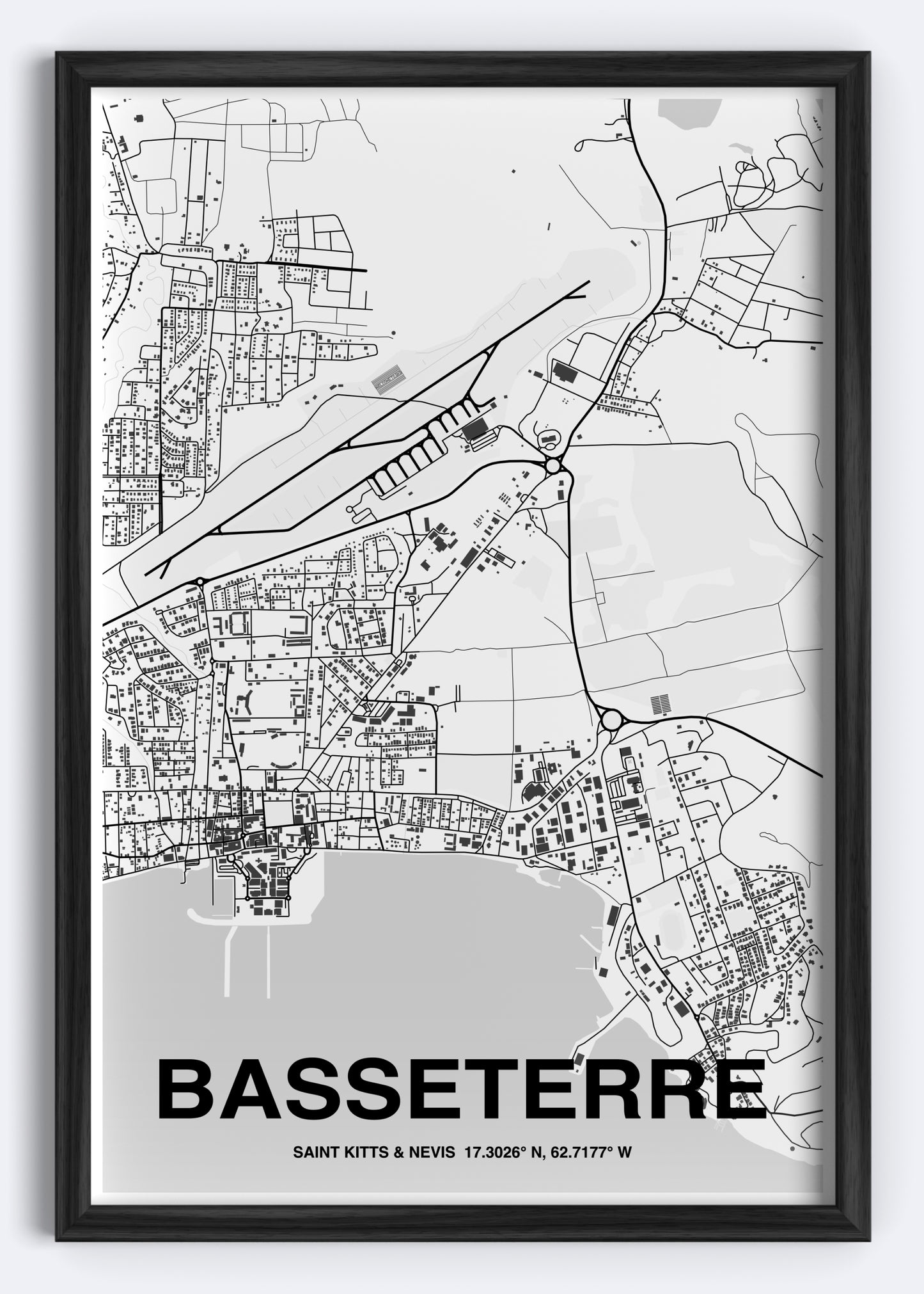 St. Kitts & Nevis - Basseterre Map Art Wall Print