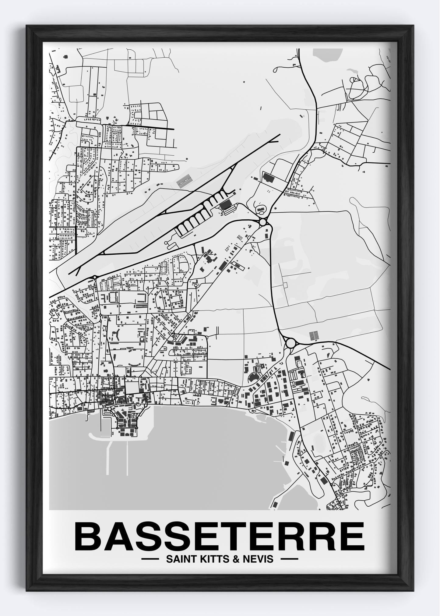 St. Kitts & Nevis - Basseterre Map Art Wall Print