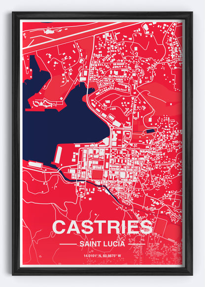 St. Lucia - Castries Map Art Wall Print