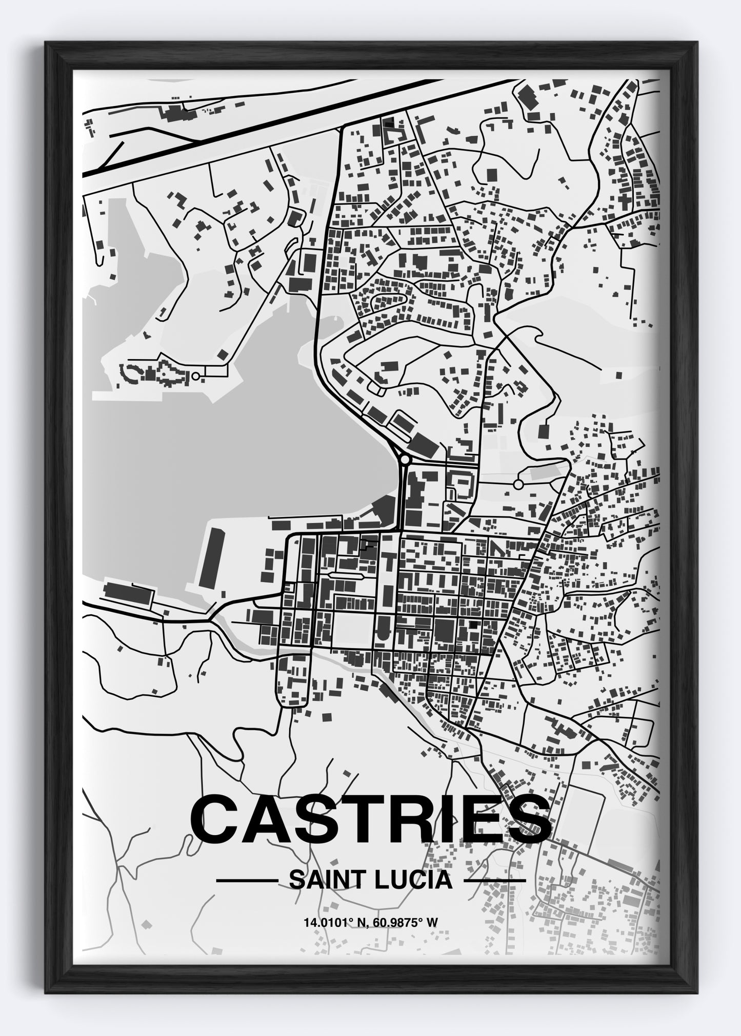 St. Lucia - Castries Map Art Wall Print