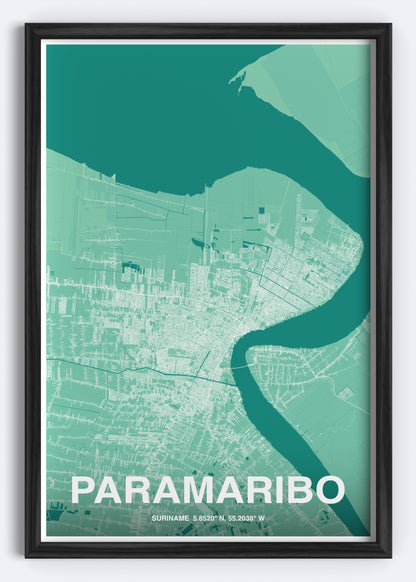 Suriname - Paramaribo Map Art Wall Print