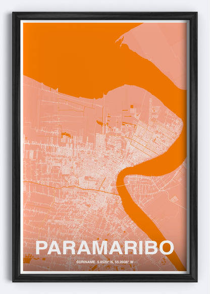 Suriname - Paramaribo Map Art Wall Print