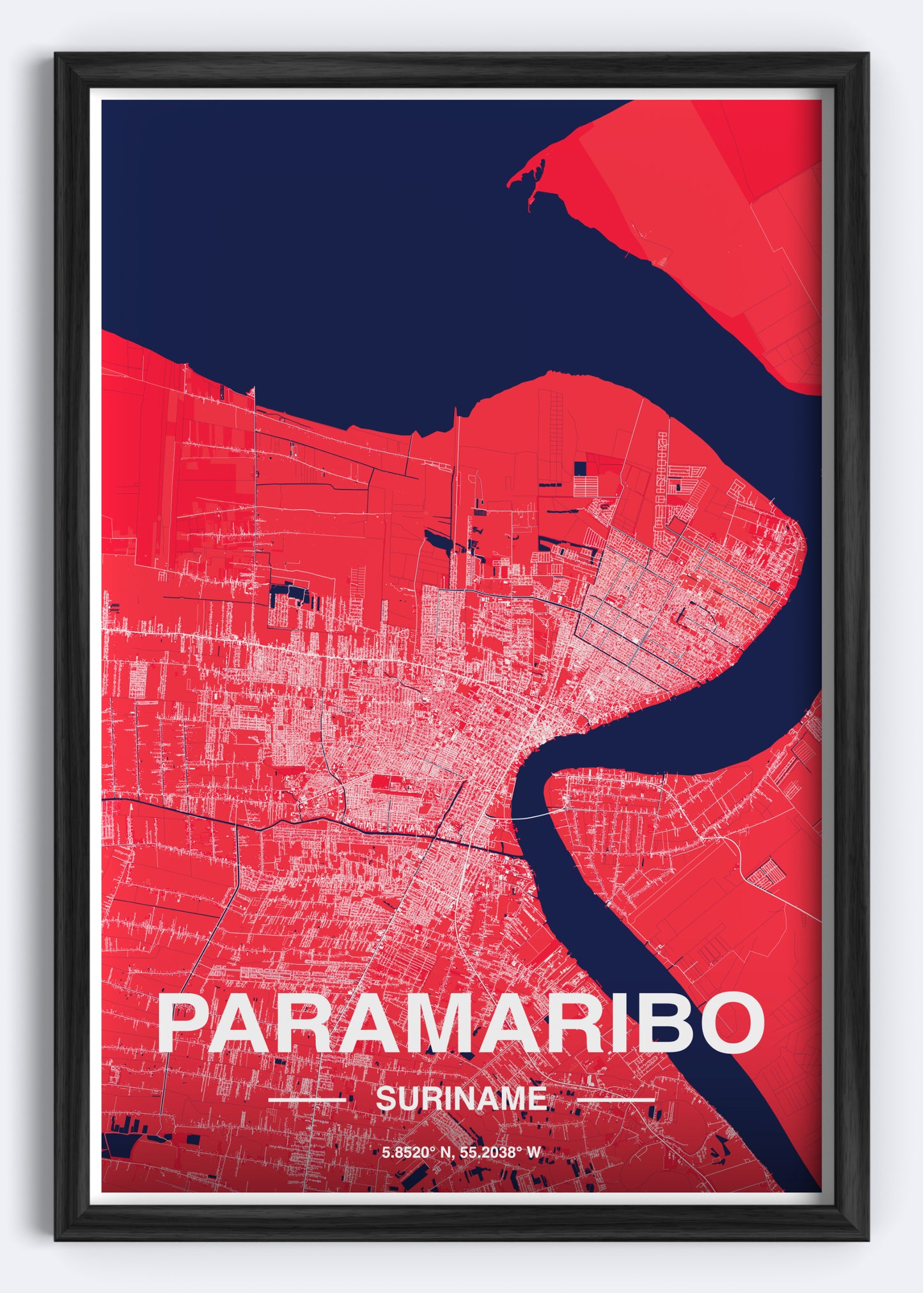 Suriname - Paramaribo Map Art Wall Print