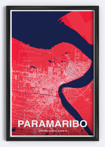 Suriname - Paramaribo Map Art Wall Print