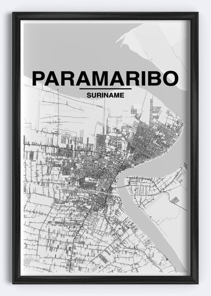 Suriname - Paramaribo Map Art Wall Print