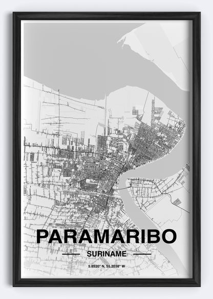 Suriname - Paramaribo Map Art Wall Print